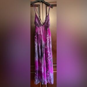 Rebellion Vibrant Pink & Purple Snake Skin Print Maxi Dress.